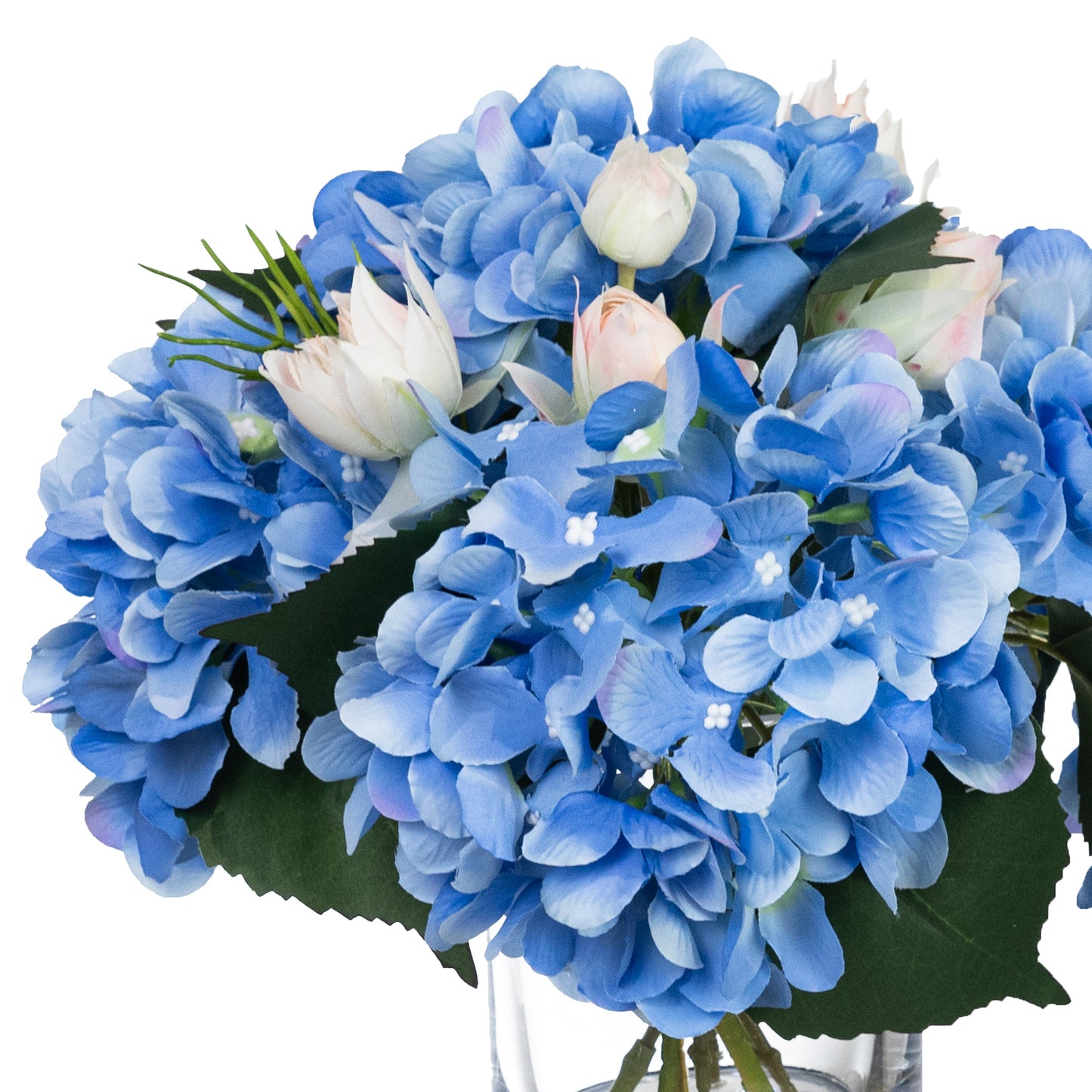 Glamorous Fusion Hydrangea & Ranunculus Arrangement in Glass - Artificial Flower Arrangements & Artificial Plants