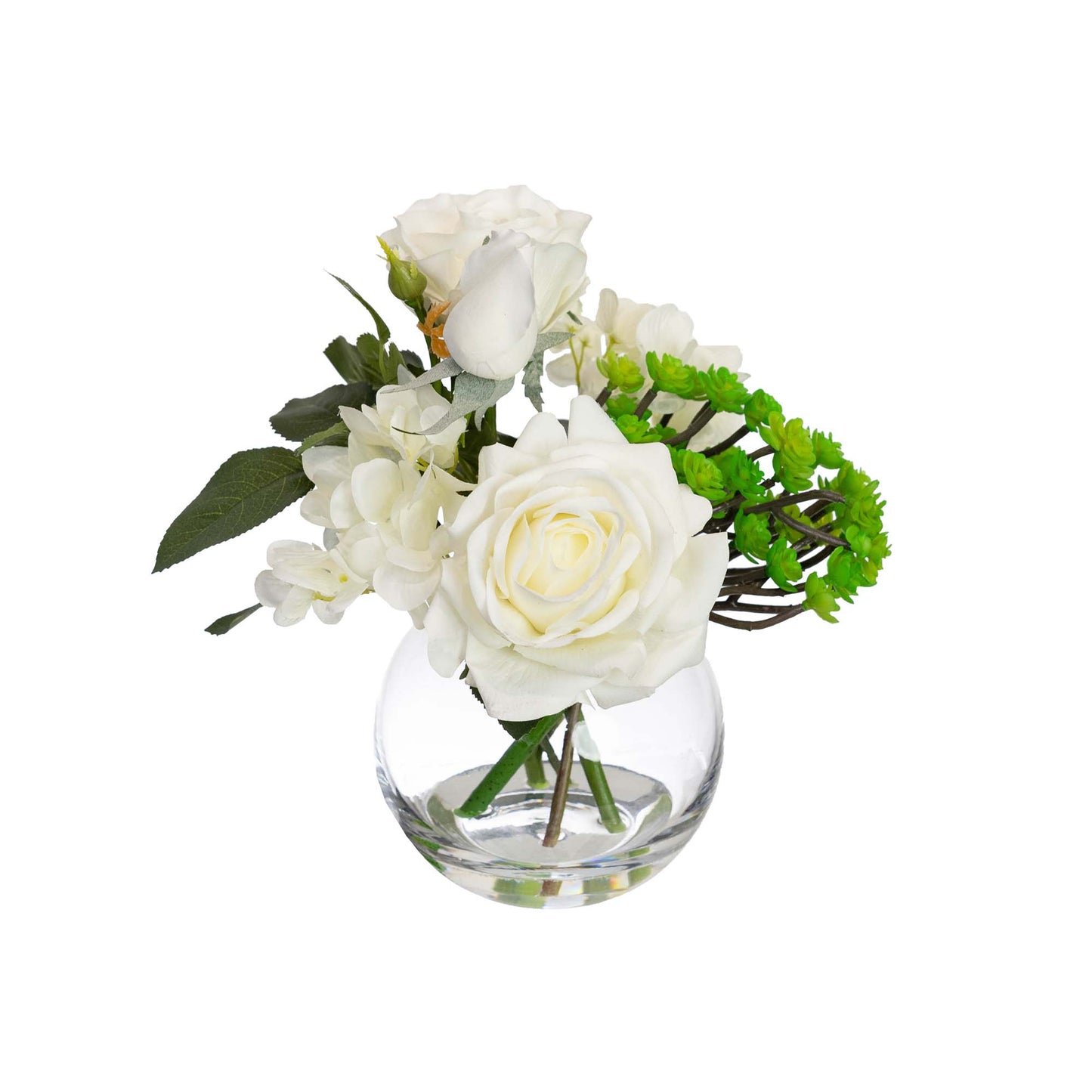 27cm Rose & Succulent Mixed Arrangement in Glass