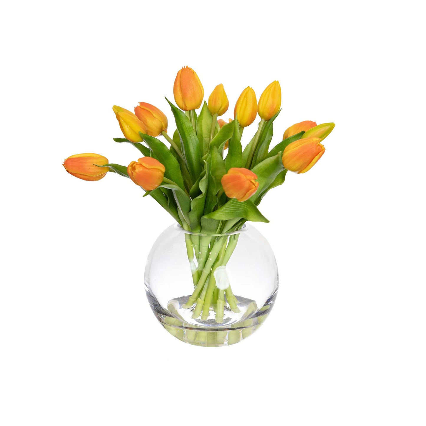Glamorous Fusion 29cm Tulip Arrangement in Fishbowl Vase - Artificial Flower Arrangements and Artificial Plants