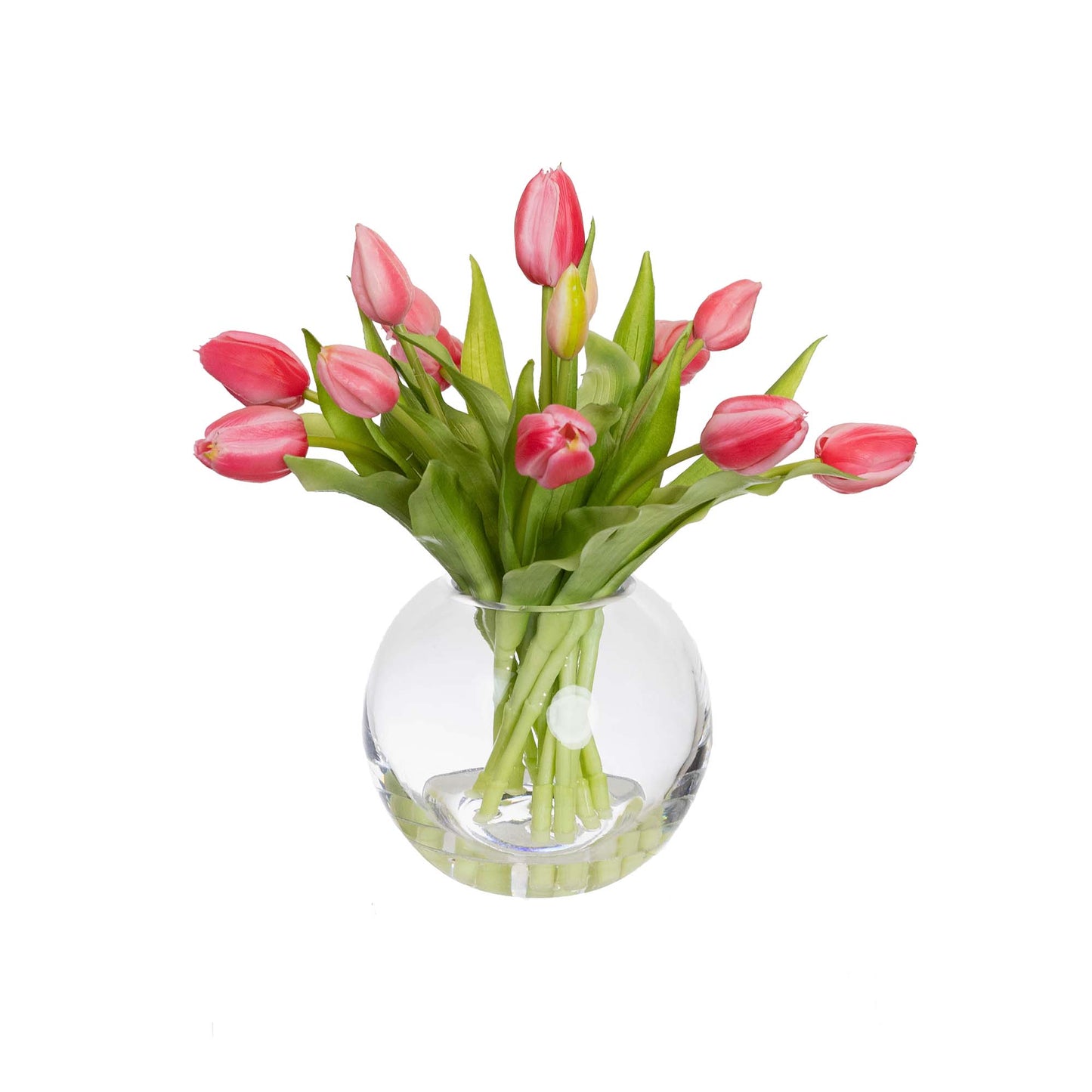 Glamorous Fusion 29cm Tulip Arrangement in Fishbowl Vase - Artificial Flower Arrangements and Artificial Plants