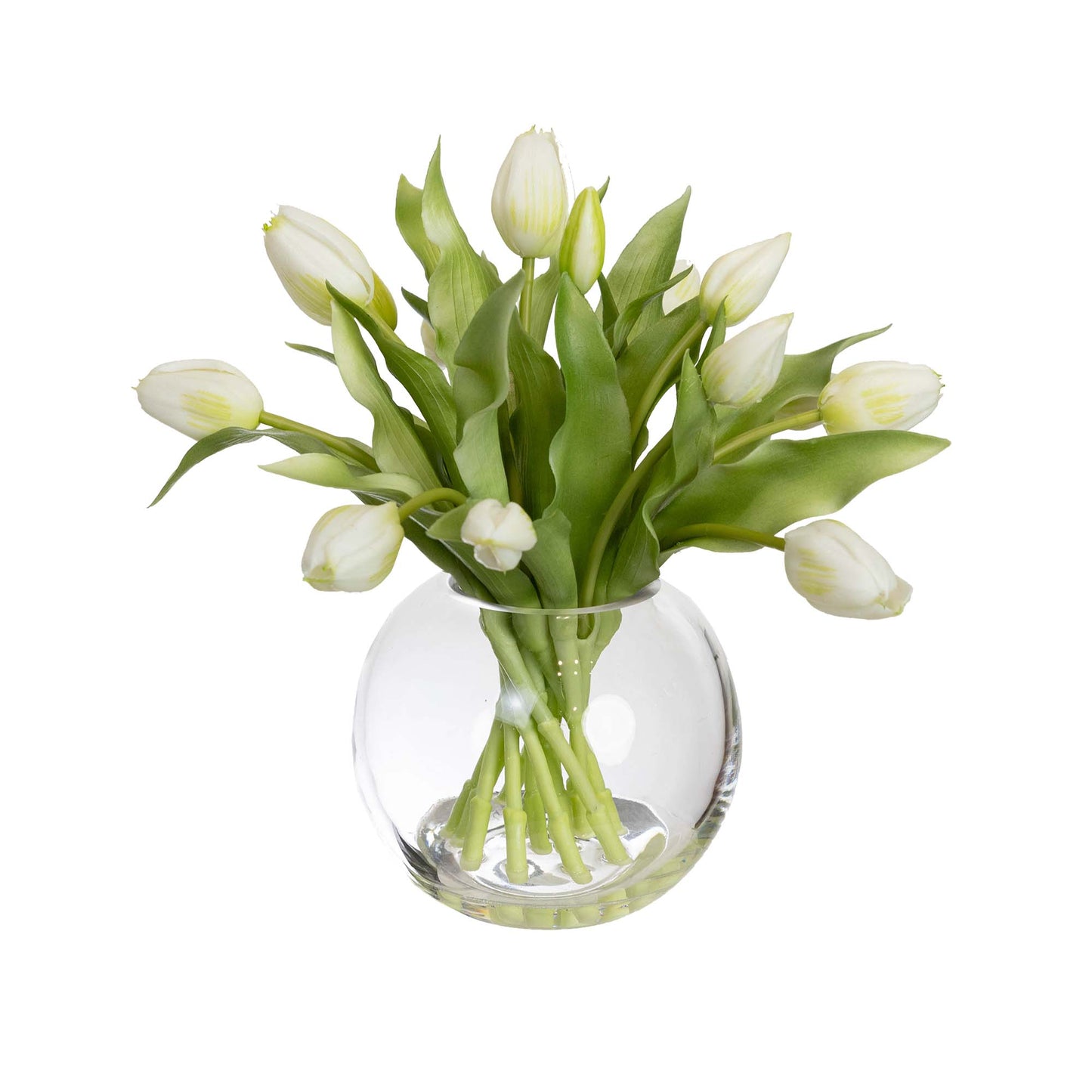 Glamorous Fusion 29cm Tulip Arrangement in Fishbowl Vase - Artificial Flower Arrangements and Artificial Plants