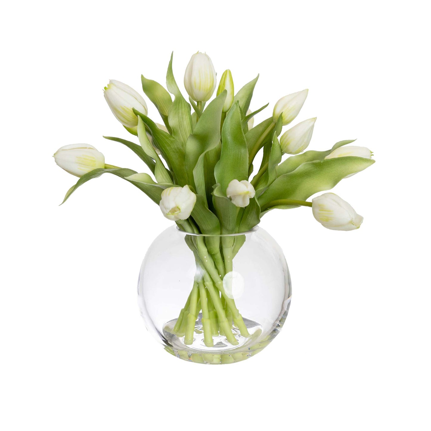 Glamorous Fusion 29cm Tulip Arrangement in Fishbowl Vase - Artificial Flower Arrangements and Artificial Plants
