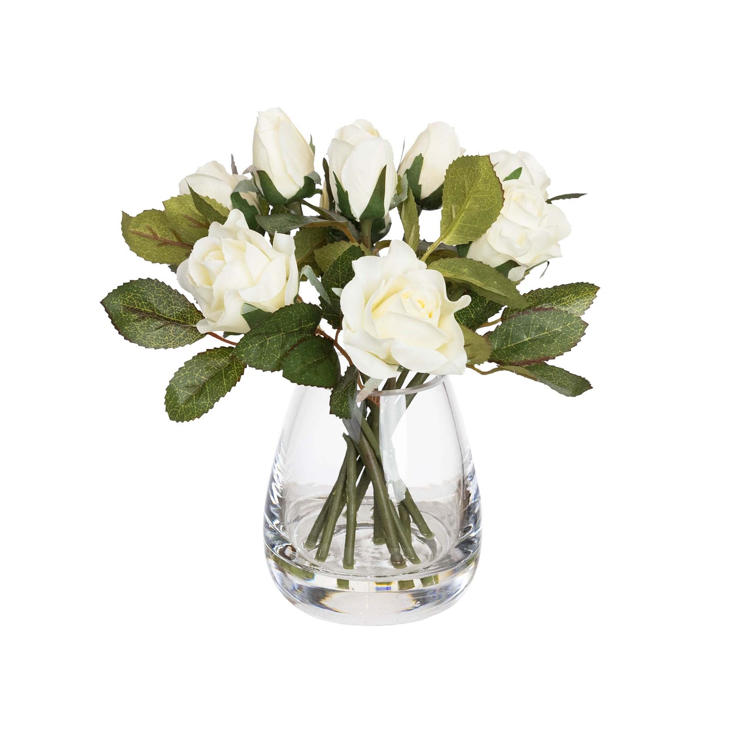 25cm Rose Arrangement in Glass White