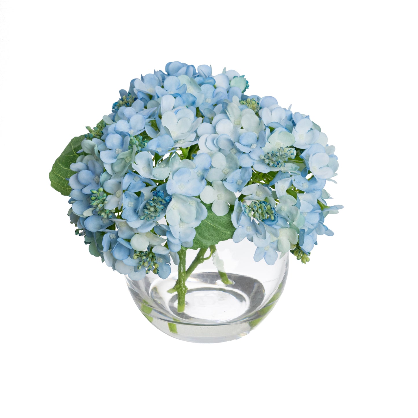 19cm Artificial Hydrangea Arrangement in Fishbowl Vase