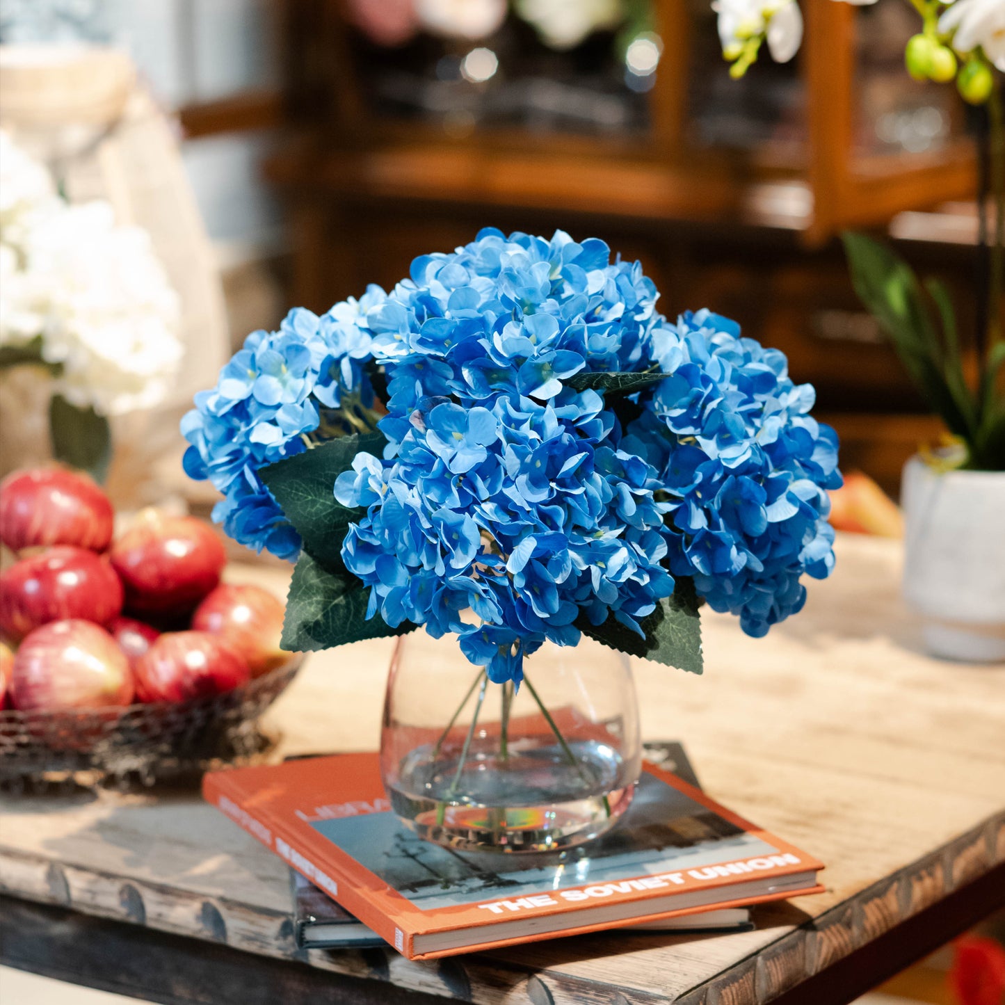 Glamorous Fusion 30cm Hydrangea Arrangement in Glass Vase - Artificial Flower Arrangements and Artificial Plants