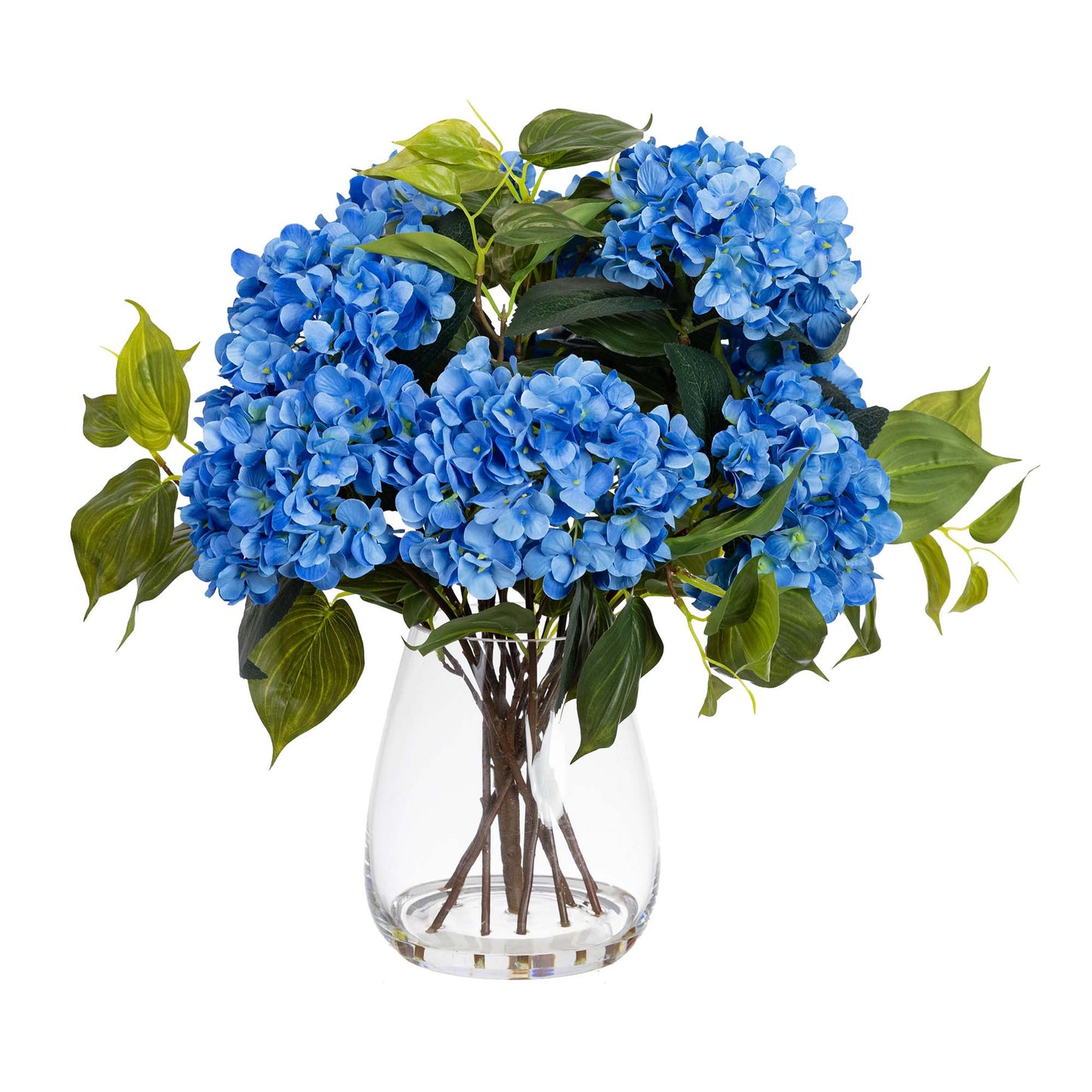 Glamorous Fusion 40cm Hydrangea Arrangement in Glass Vase - Artificial Flower Arrangements and Artificial Plants
