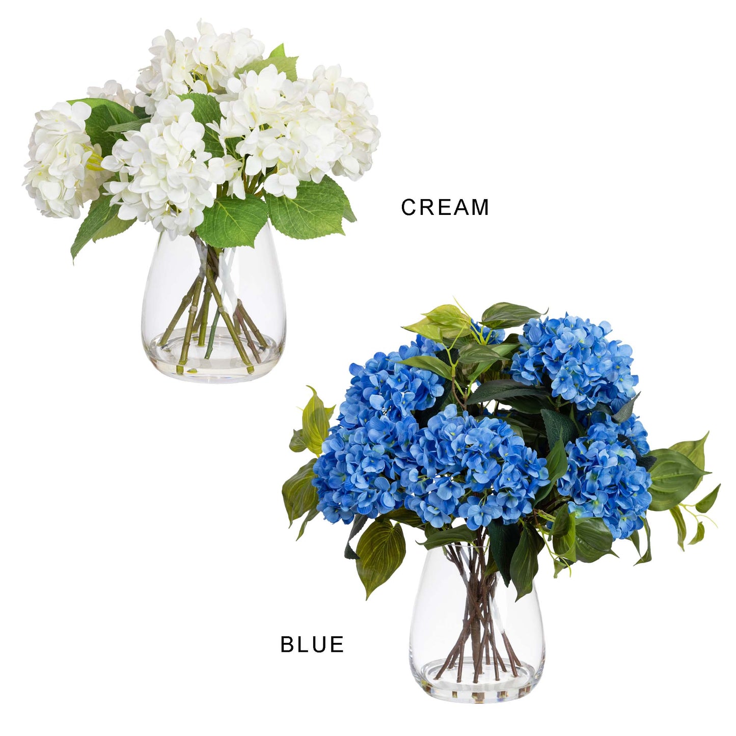 Glamorous Fusion 40cm Hydrangea Arrangement in Glass Vase - Artificial Flower Arrangements and Artificial Plants