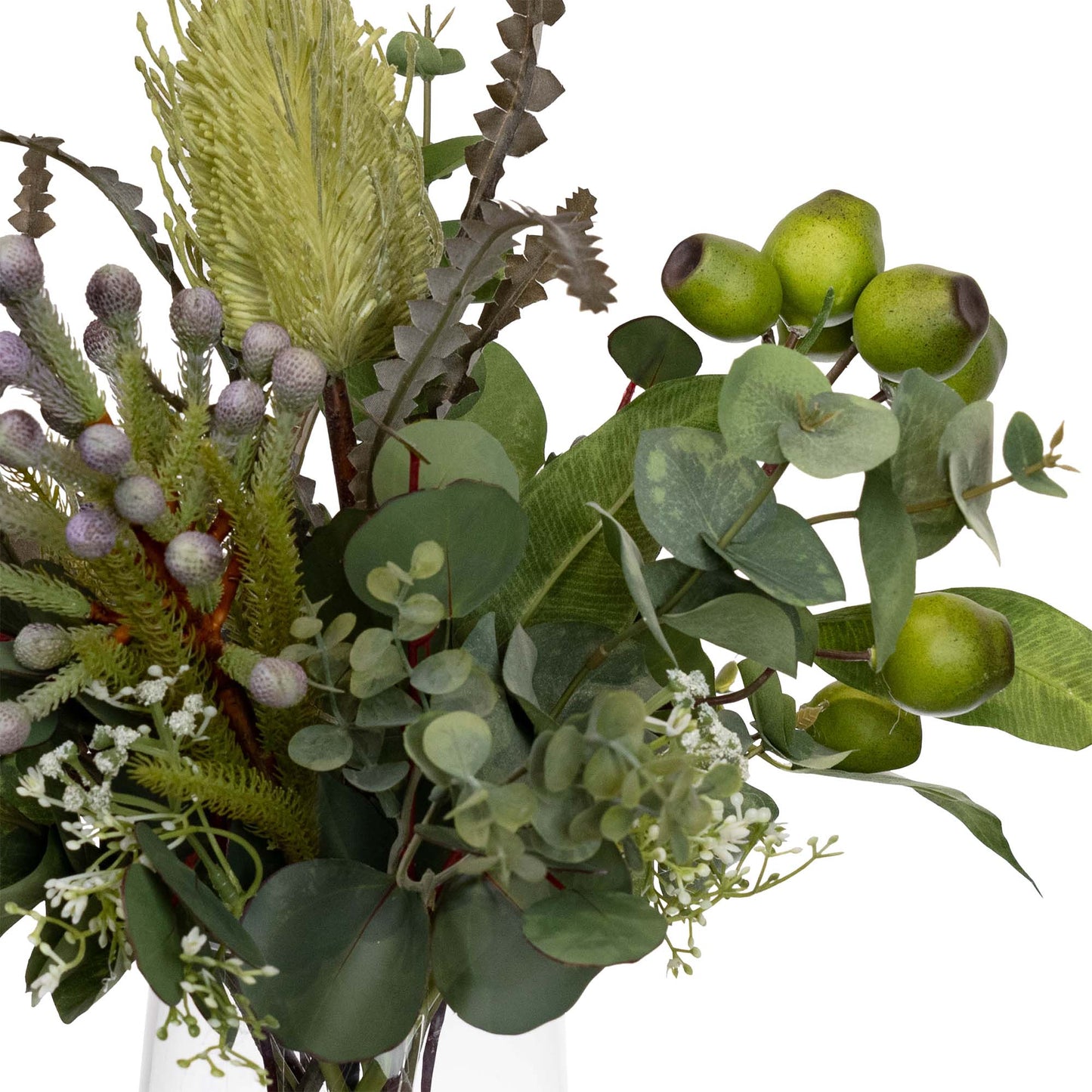 Glamorous Fusion Dark Green Gumnut Native Arrangement - Artificial Flower Arrangement and Artificial Plants