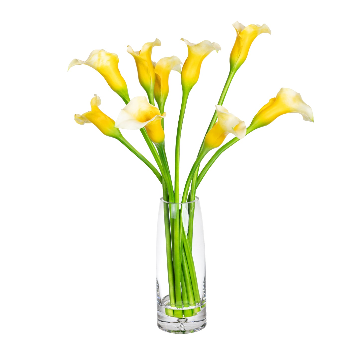 60cm Artificial Calla Lily Arrangement in Glass Yellow