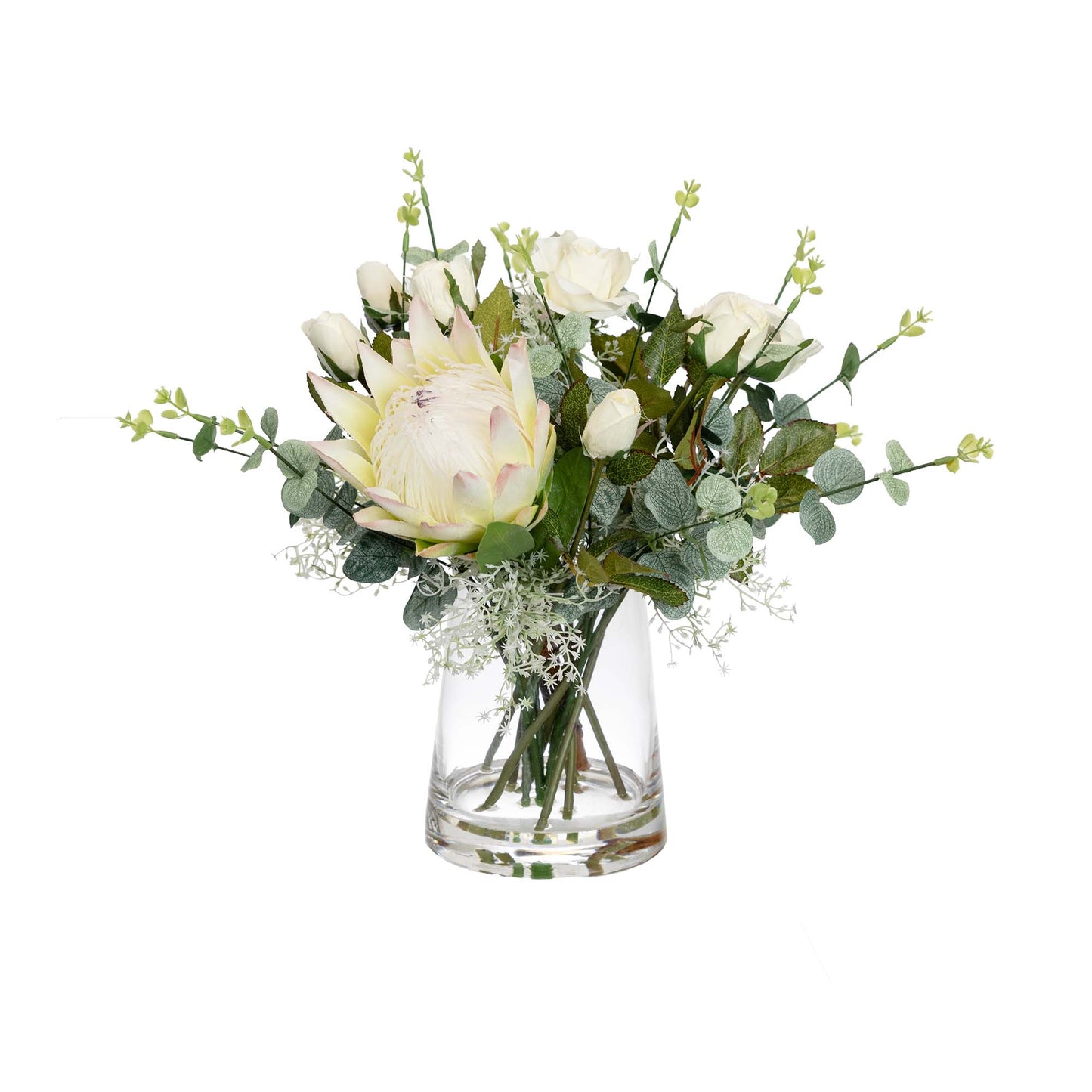 Glamorous Fusion Protea & Rose Mixed Arrangement - Artificial Flower Arrangement and Artificial Plants