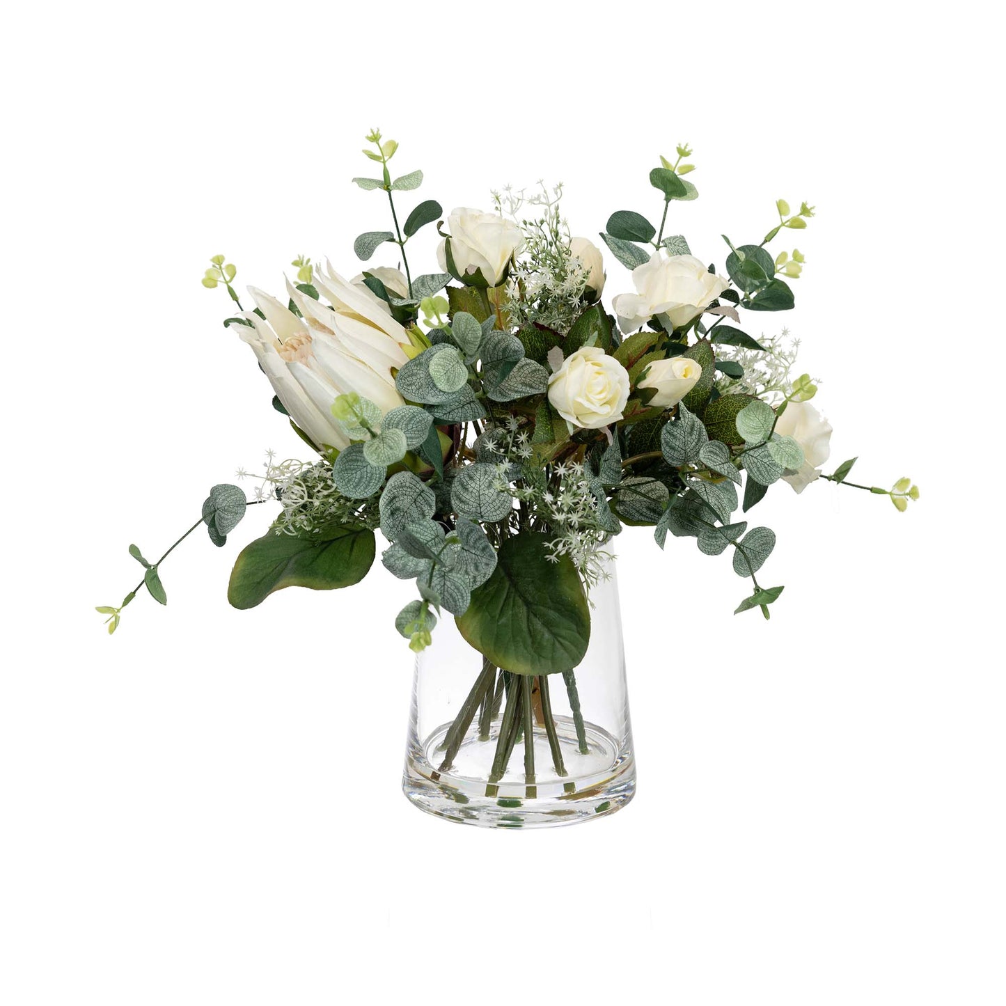 Glamorous Fusion Protea & Rose Mixed Arrangement - Artificial Flower Arrangement and Artificial Plants