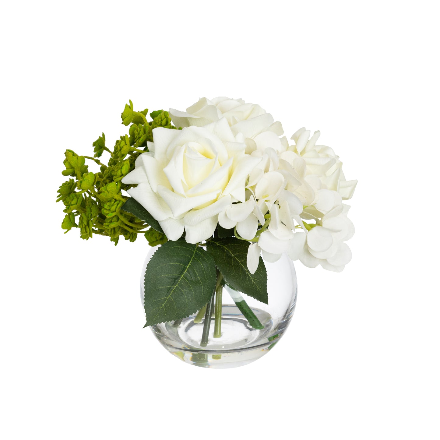 27cm Rose & Succulent Mixed Arrangement in Glass