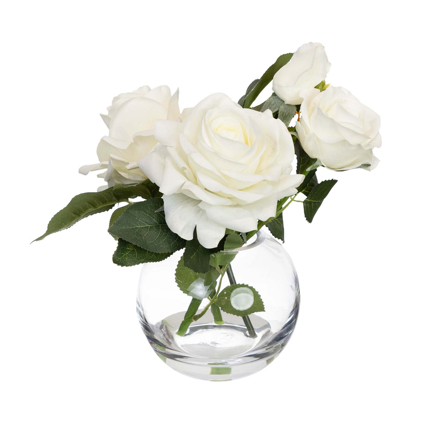 21cm Real Touch Rose in Fishbowl Vase White