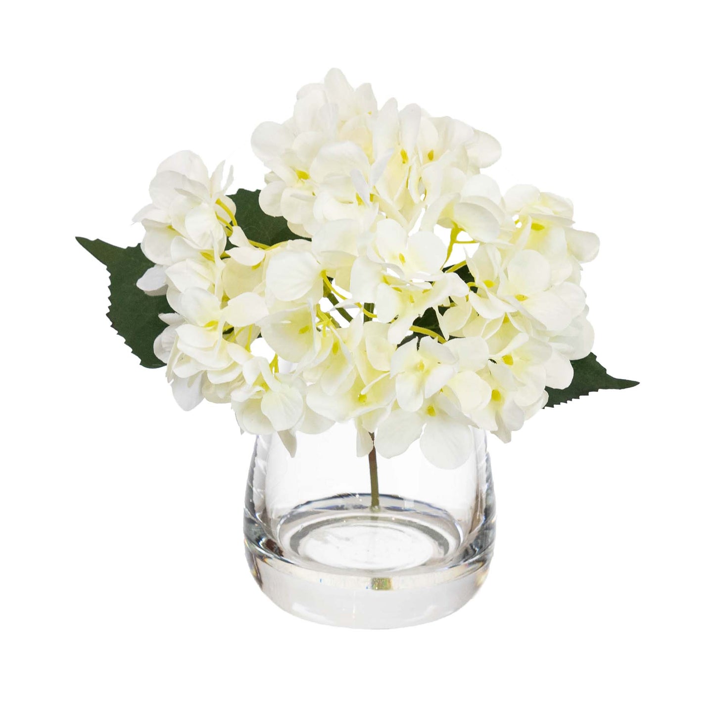 Glamorous Fusion 20cm Mini Hydrangea Arrangement in Glass Vase - Artificial Flower Arrangements and Artificial Plants