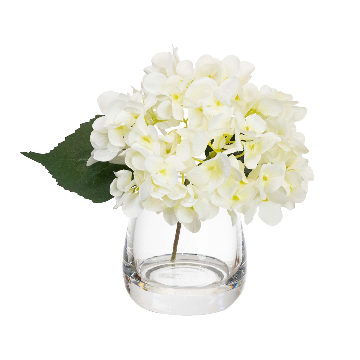Glamorous Fusion 20cm Mini Hydrangea Arrangement in Glass Vase - Artificial Flower Arrangements and Artificial Plants