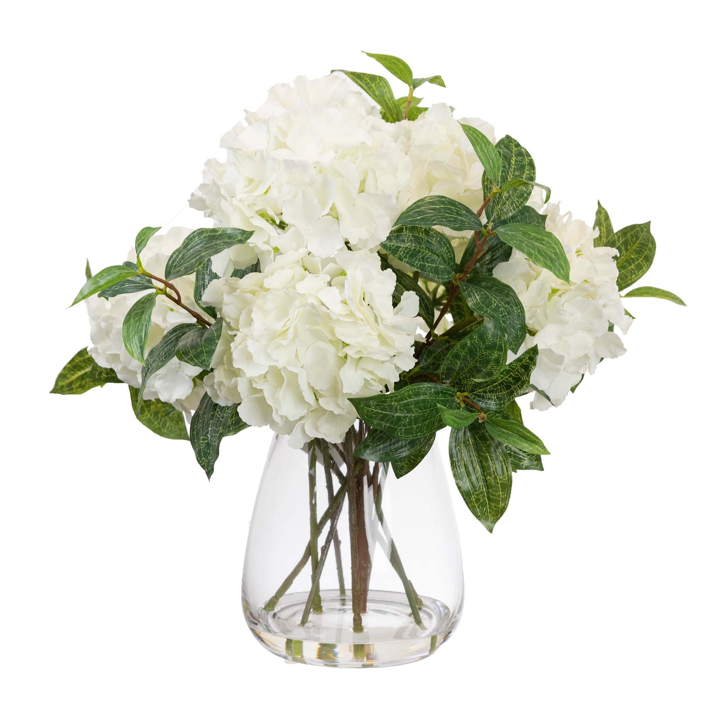 Glamorous Fusion 40cm Hydrangea Arrangement in Glass Vase - Artificial Flower Arrangements and Artificial Plants