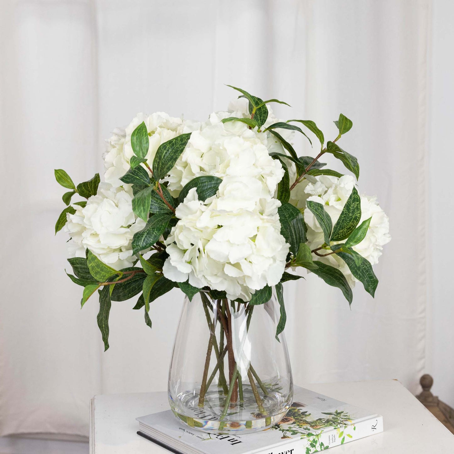 Glamorous Fusion 40cm Hydrangea Arrangement in Glass Vase - Artificial Flower Arrangements and Artificial Plants