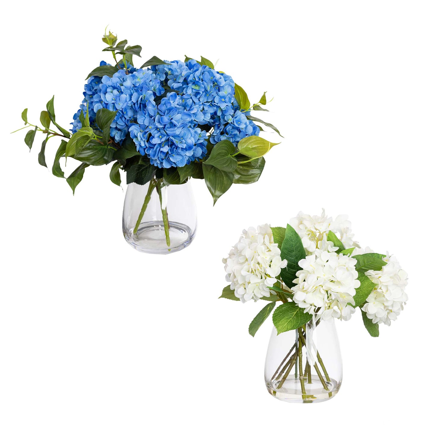 Glamorous Fusion 40cm Hydrangea Arrangement in Glass Vase - Artificial Flower Arrangements and Artificial Plants