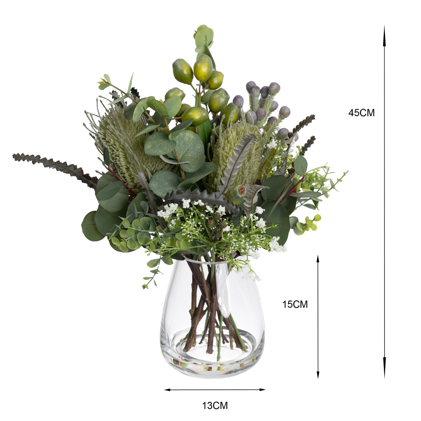 Glamorous Fusion Dark Green Gumnut Native Arrangement - Artificial Flower Arrangement and Artificial Plants