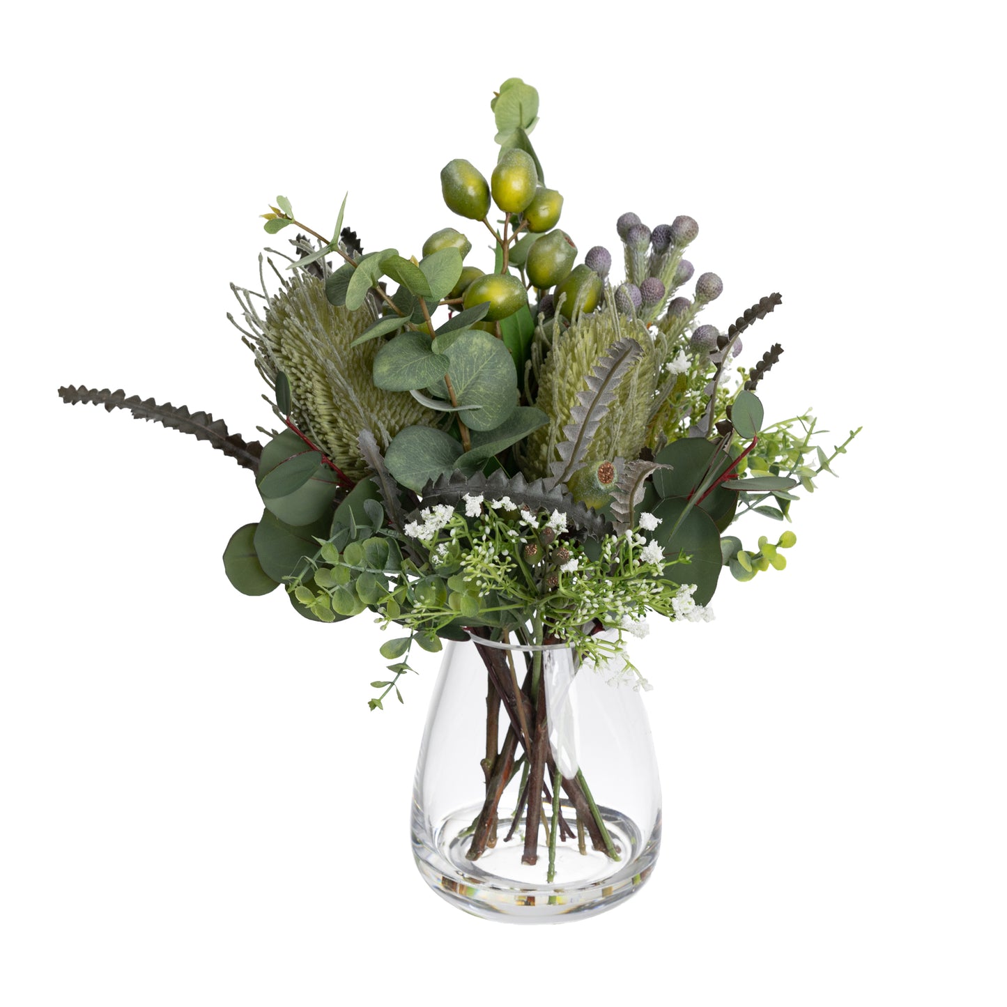 Glamorous Fusion Dark Green Gumnut Native Arrangement - Artificial Flower Arrangement and Artificial Plants