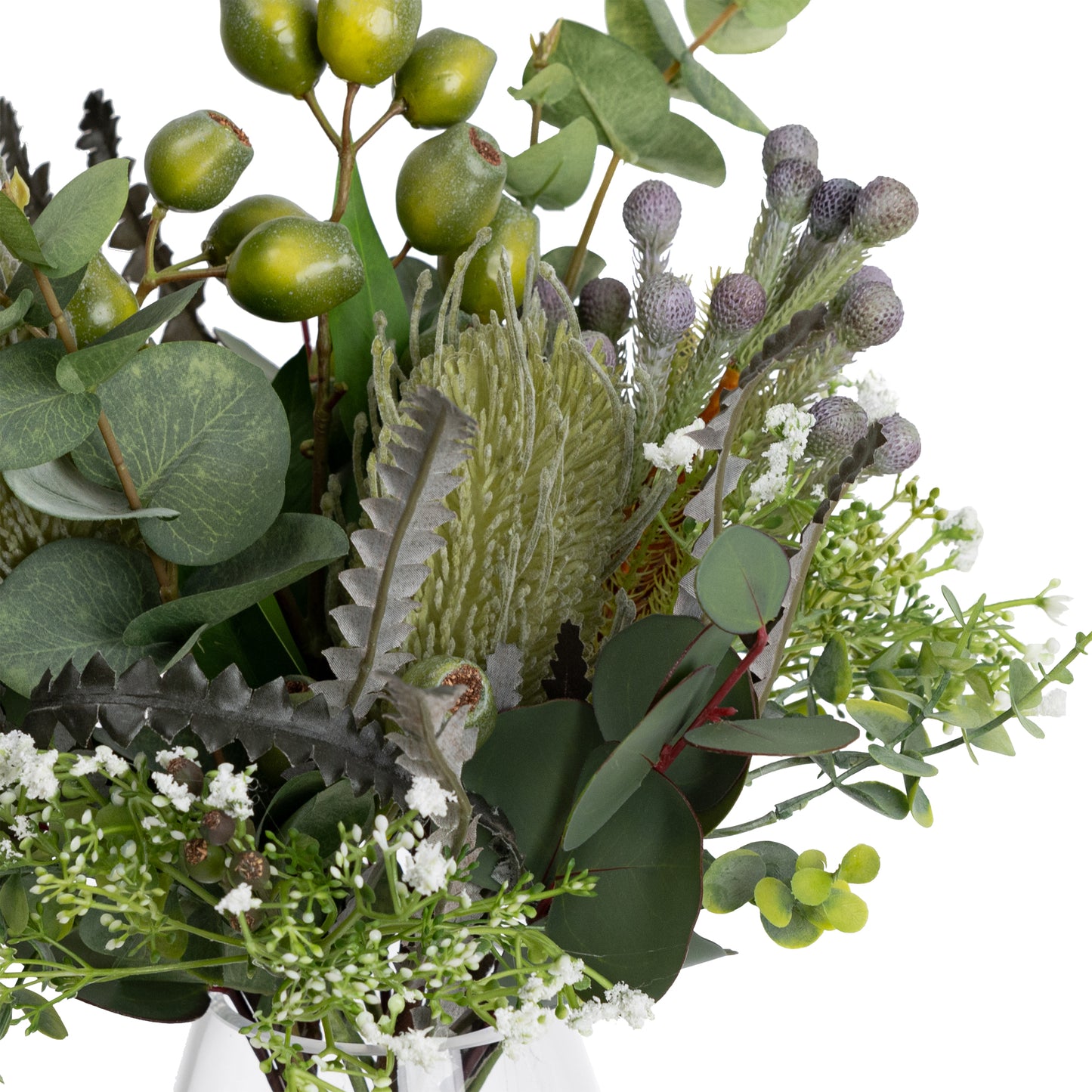 Glamorous Fusion Dark Green Gumnut Native Arrangement - Artificial Flower Arrangement and Artificial Plants