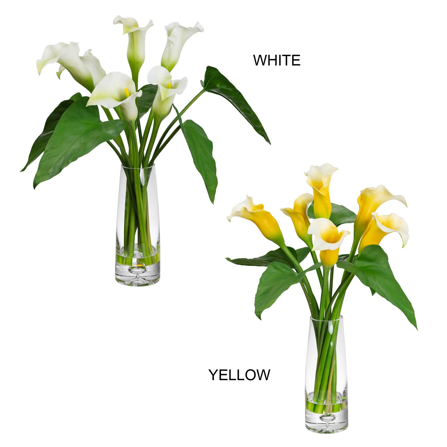 60cm Artificial Calla Lily Arrangement in Glass Yellow