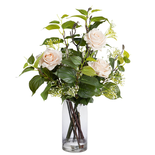 70cm Artificial Rose Mixed Arrangement in Glass