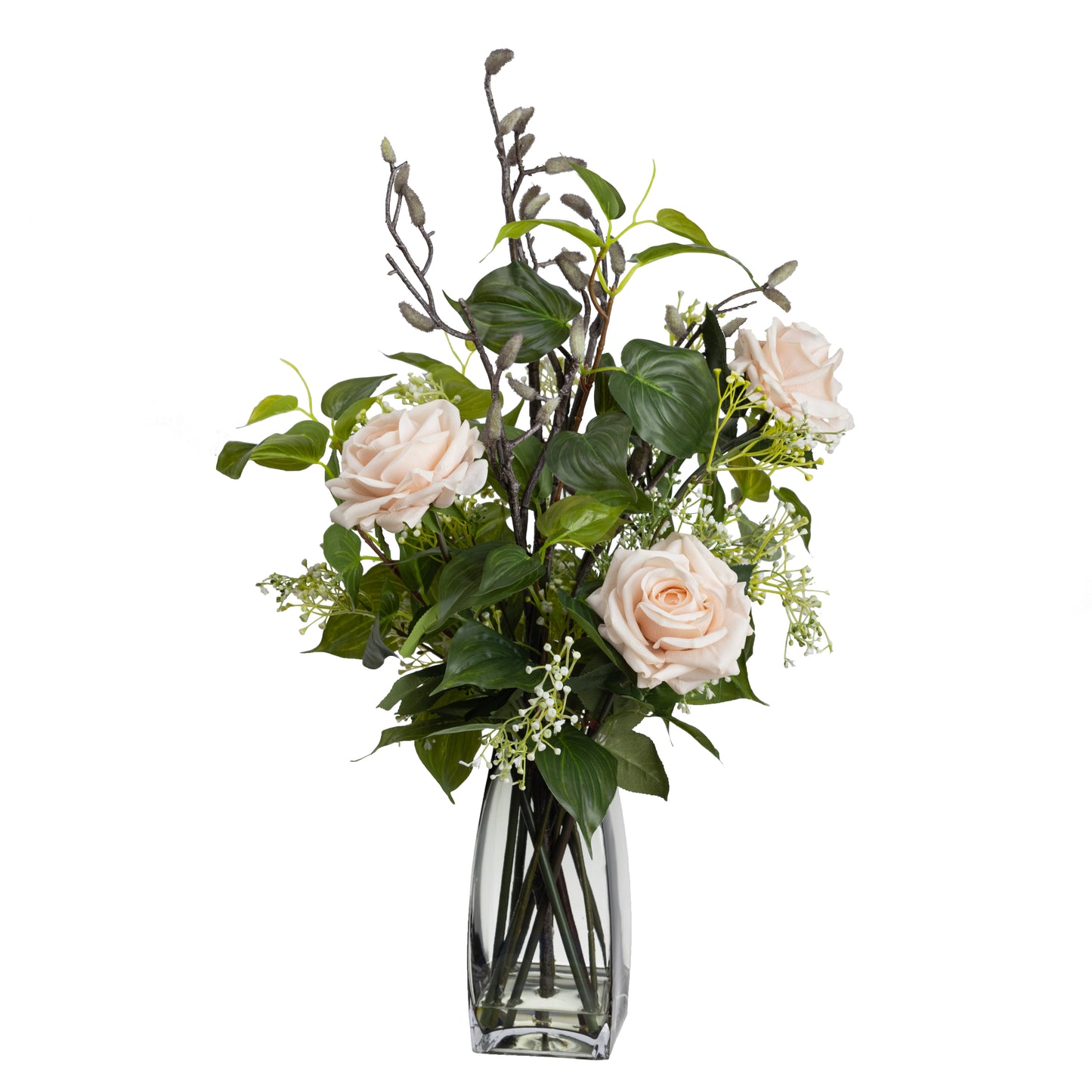 70cm Artificial Rose Mixed Arrangement in Glass