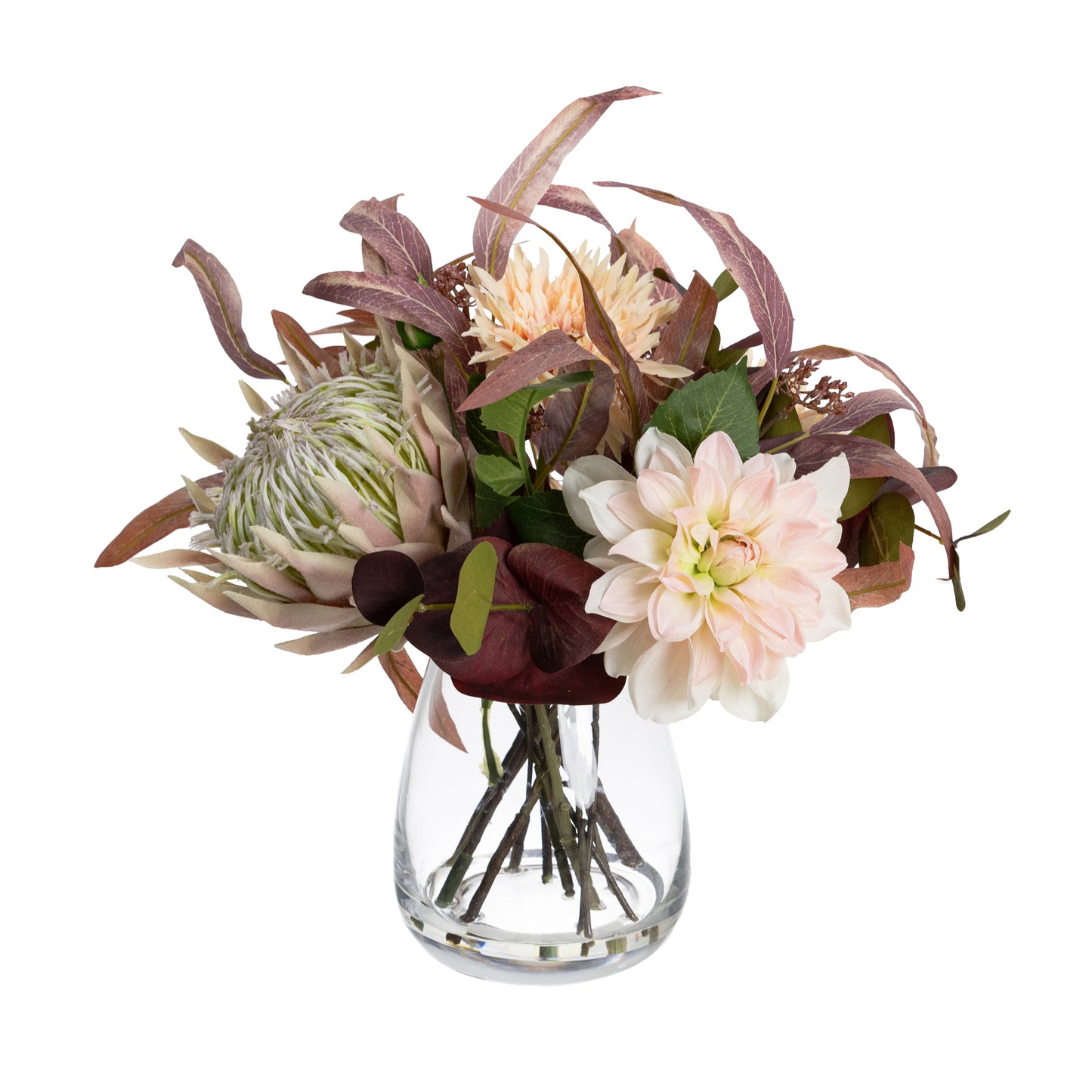 Dahlia & Protea Mixed Arrangement in Glass