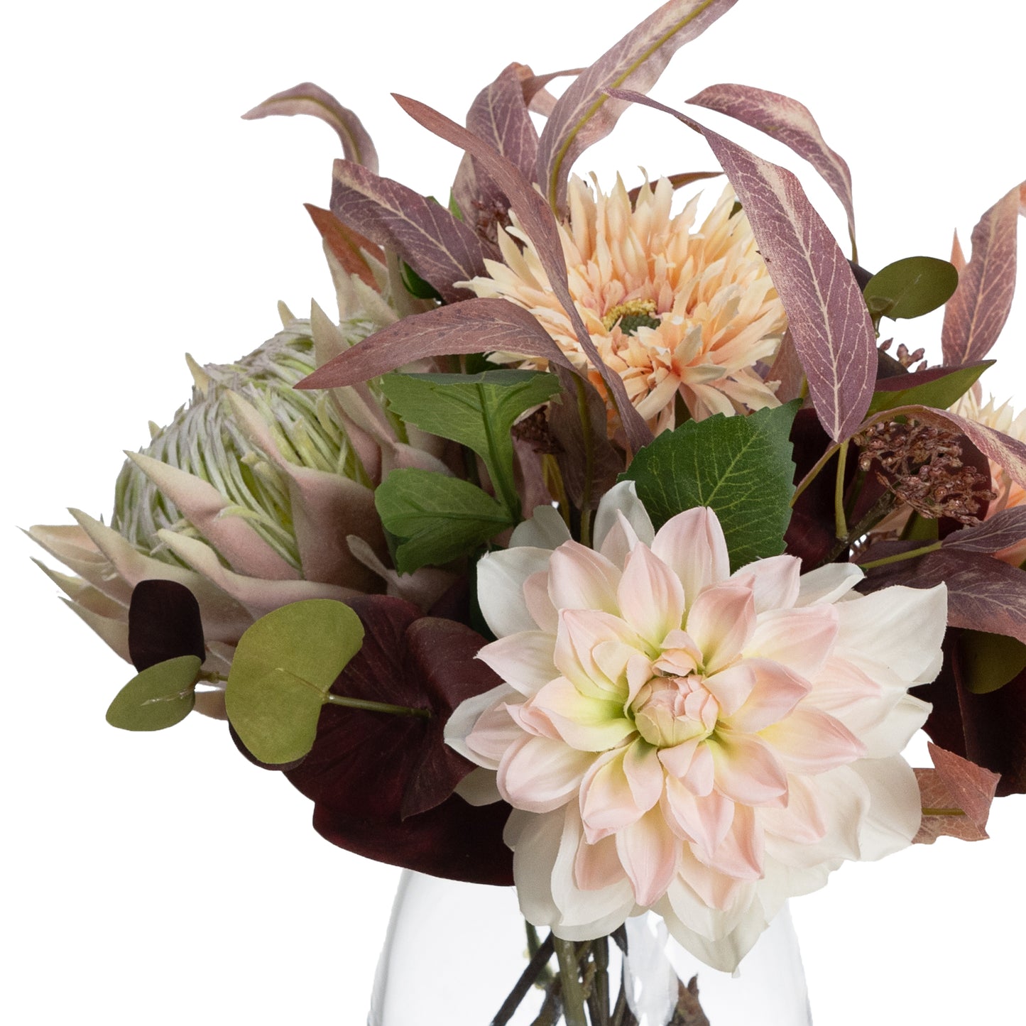 Dahlia & Protea Mixed Arrangement in Glass