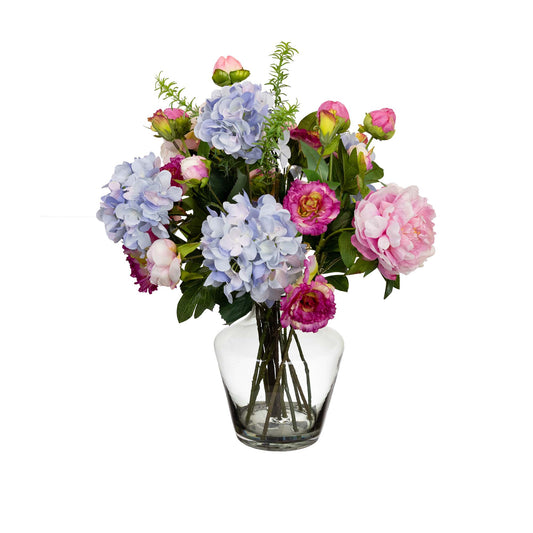 Hydrangea, Peony & Wisteria Mixed Arrangement in Glass