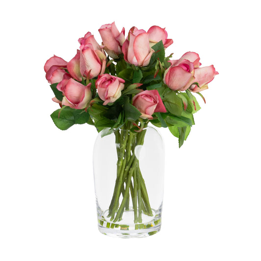 Glamorous Fusion 38cm Rose Arrangement in Glass Vase - Artificial Flower Arrangements and Artificial Plants