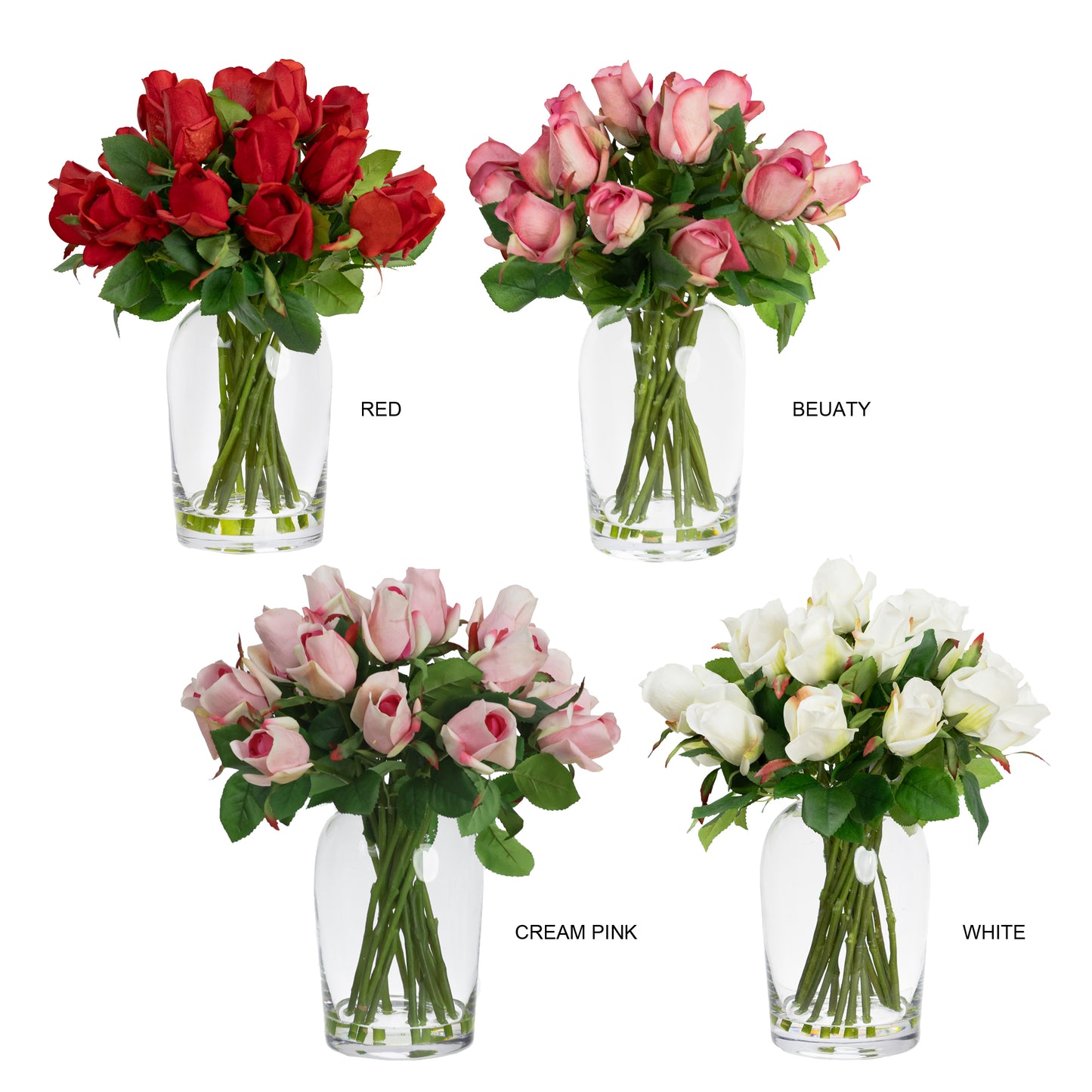 Glamorous Fusion 38cm Rose Arrangement in Glass Vase - Artificial Flower Arrangements and Artificial Plants