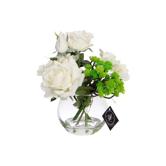 27cm Rose & Succulent Mixed Arrangement in Glass