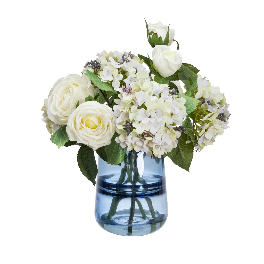 Glamorous Fusion Austin Rose & Hydrangea Arrangement - Artificial Flower Arrangements and Artificial Plants
