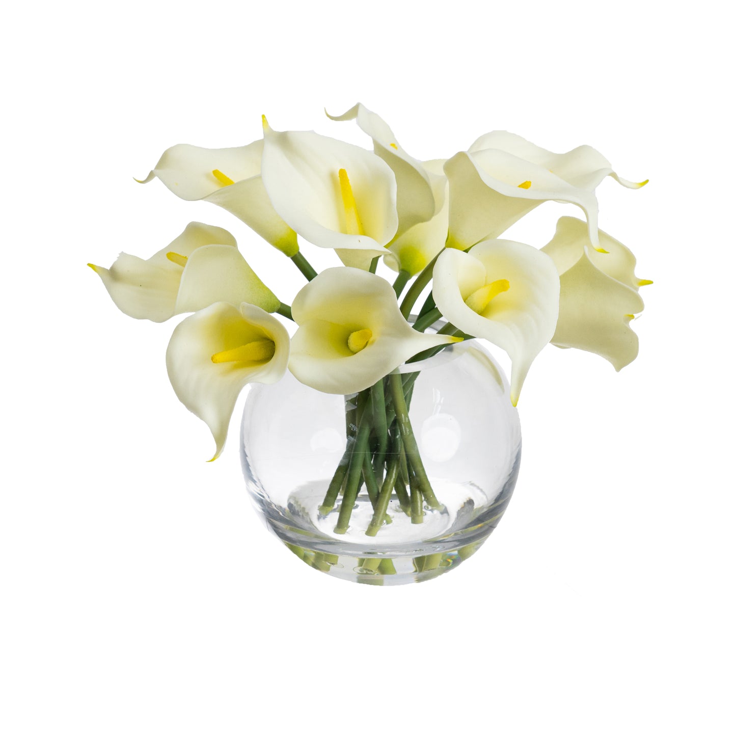 Glamorous Fusion 22cm Calla Lily Arrangement in Fishbowl Vase - Artificial Flower Arrangements and Artificial Plants