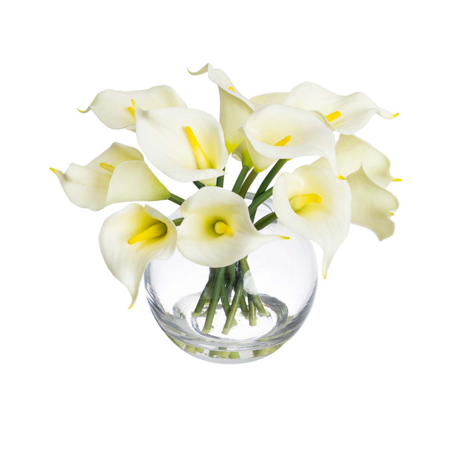 Glamorous Fusion 22cm Calla Lily Arrangement in Fishbowl Vase - Artificial Flower Arrangements and Artificial Plants