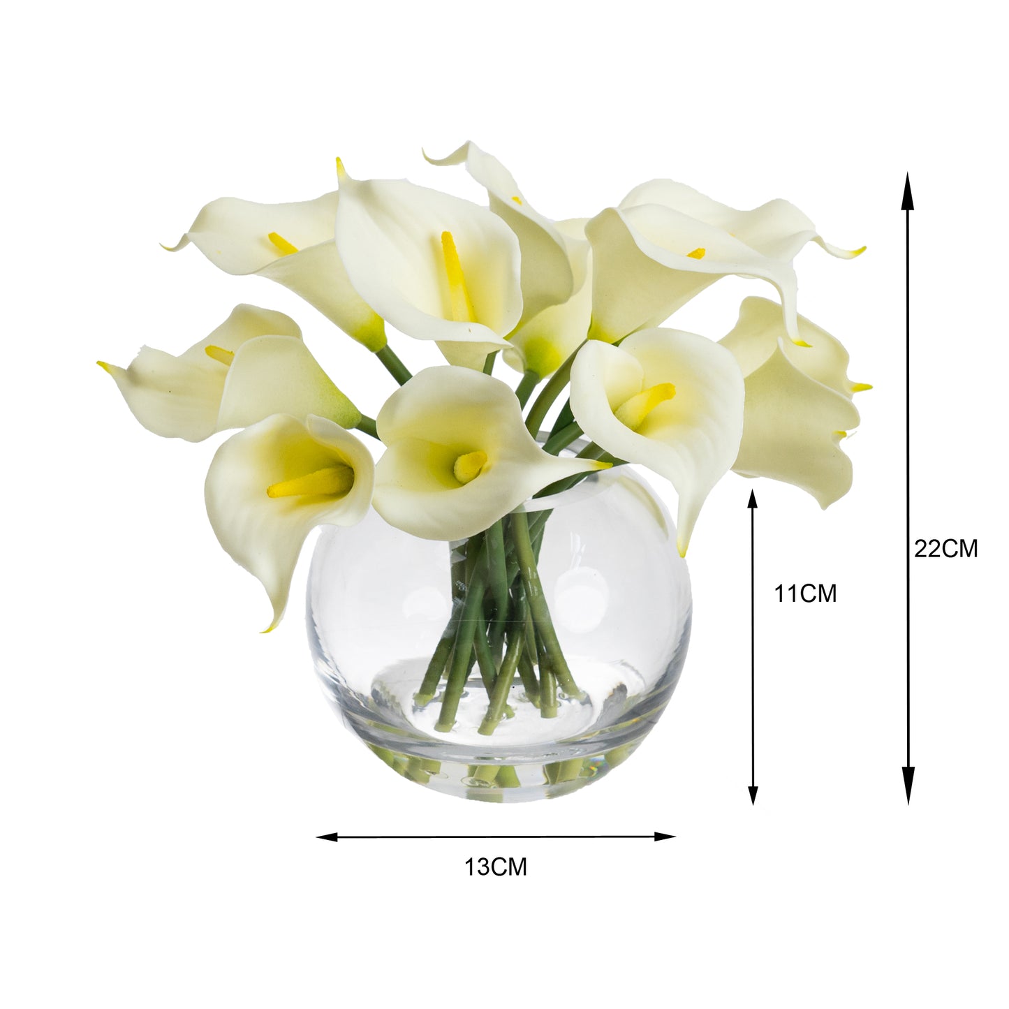 Glamorous Fusion 22cm Calla Lily Arrangement in Fishbowl Vase - Artificial Flower Arrangements and Artificial Plants