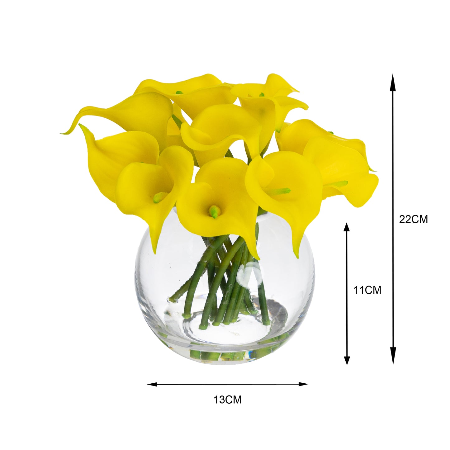 Glamorous Fusion 22cm Calla Lily Arrangement in Fishbowl Vase - Artificial Flower Arrangements and Artificial Plants