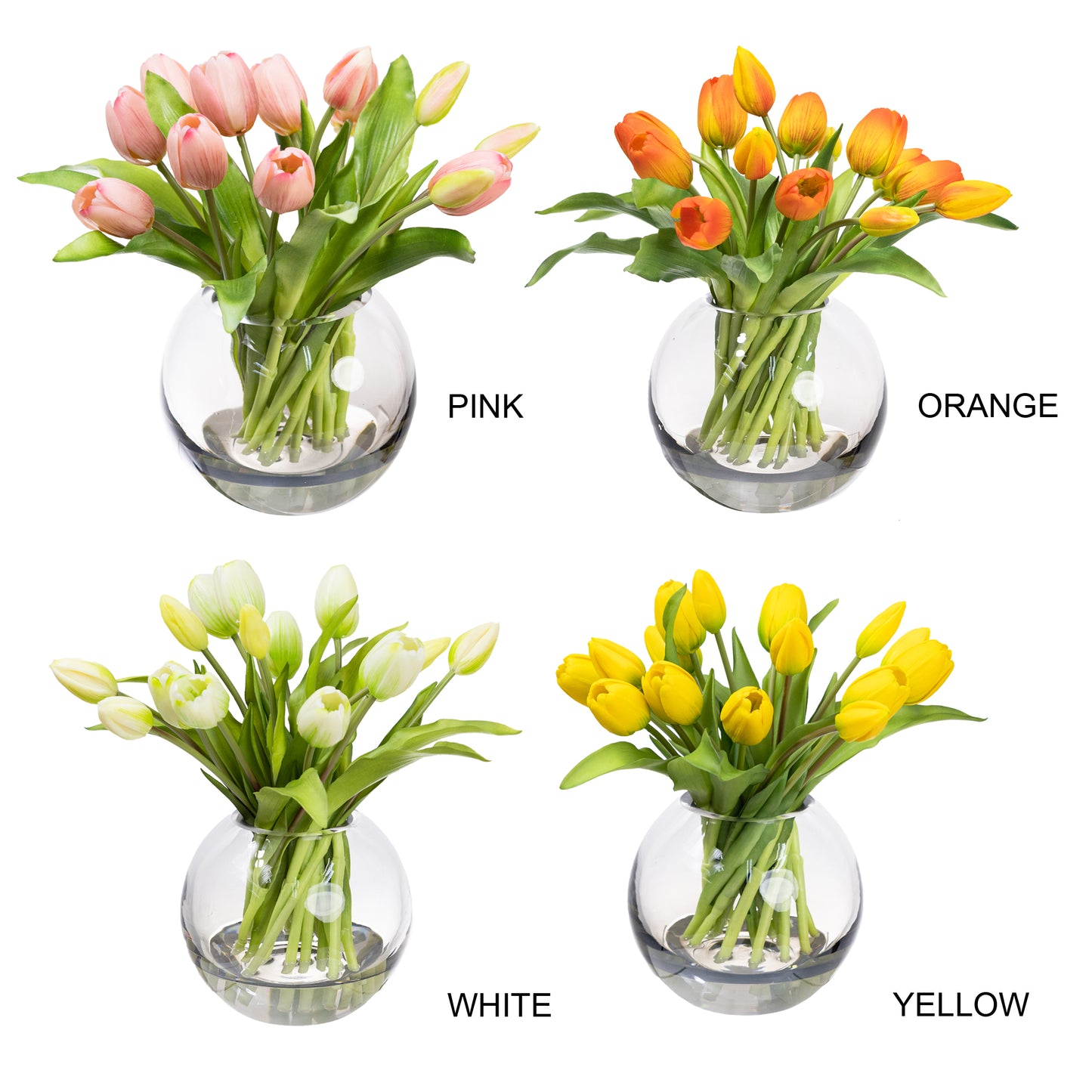 Glamorous Fusion 29cm Tulip Arrangement in Fishbowl Vase - Artificial Flower Arrangements and Artificial Plants