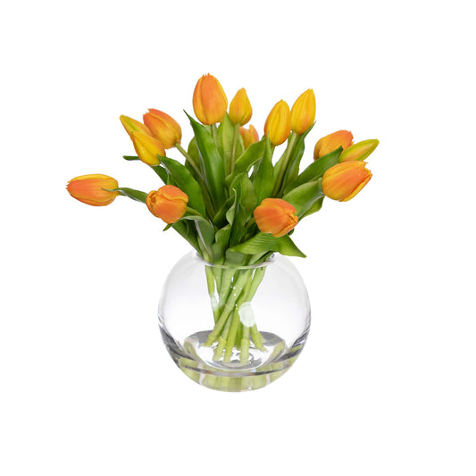 Glamorous Fusion 29cm Tulip Arrangement in Fishbowl Vase - Artificial Flower Arrangements and Artificial Plants