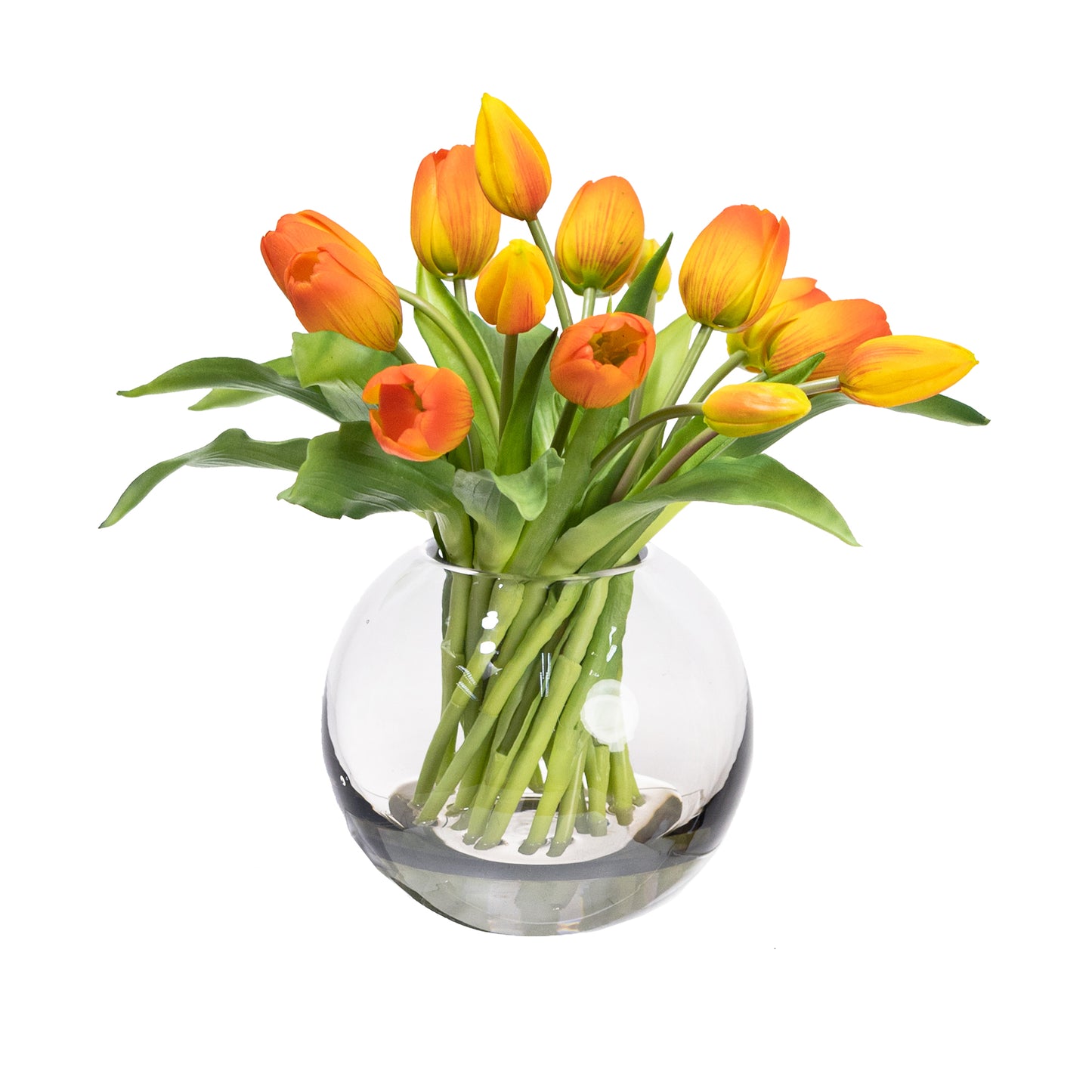 Glamorous Fusion 29cm Tulip Arrangement in Fishbowl Vase - Artificial Flower Arrangements and Artificial Plants