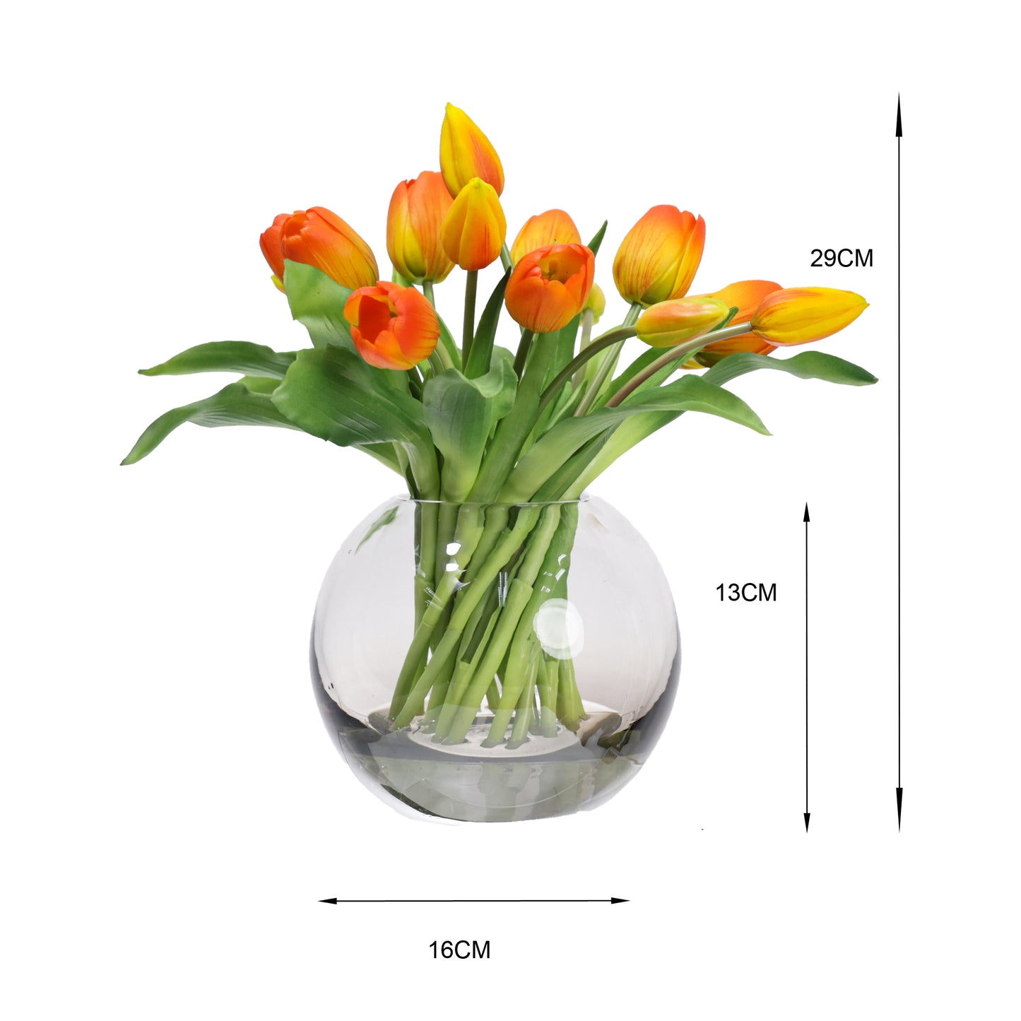 Glamorous Fusion 29cm Tulip Arrangement in Fishbowl Vase - Artificial Flower Arrangements and Artificial Plants