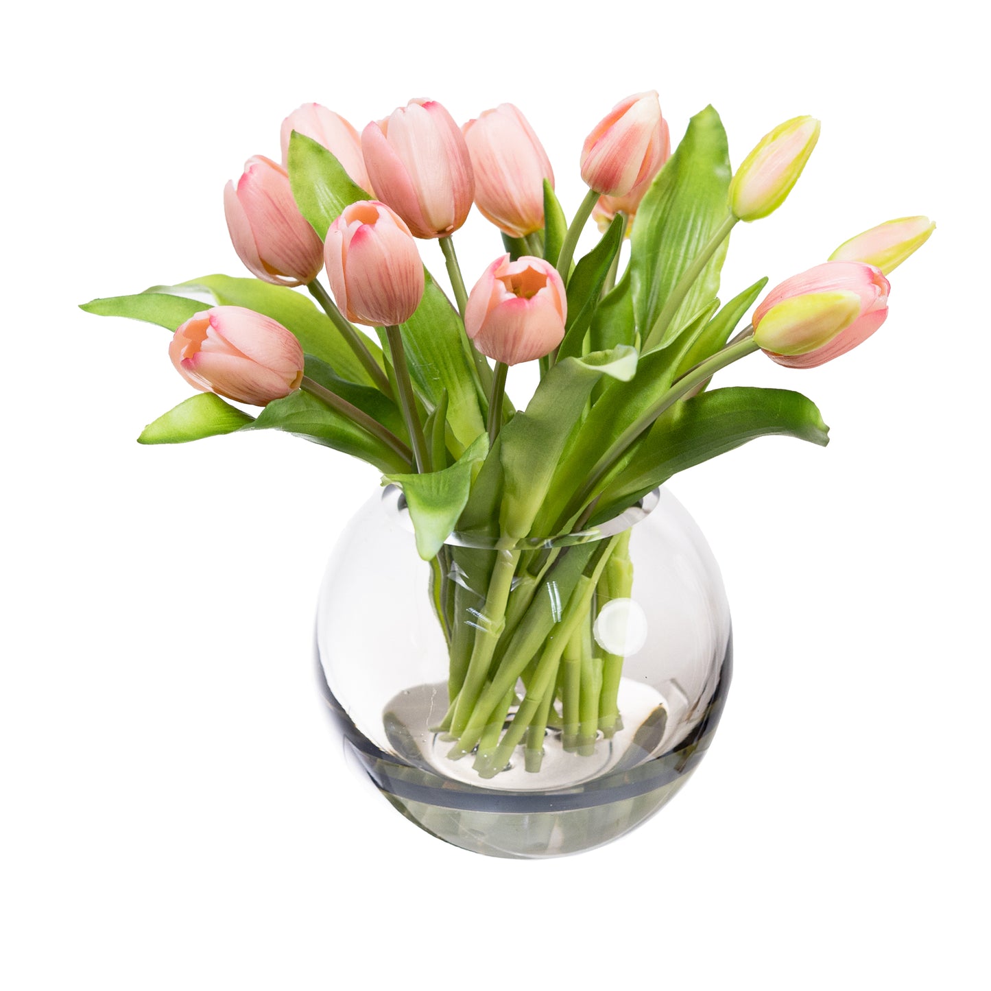 Glamorous Fusion 29cm Tulip Arrangement in Fishbowl Vase - Artificial Flower Arrangements and Artificial Plants