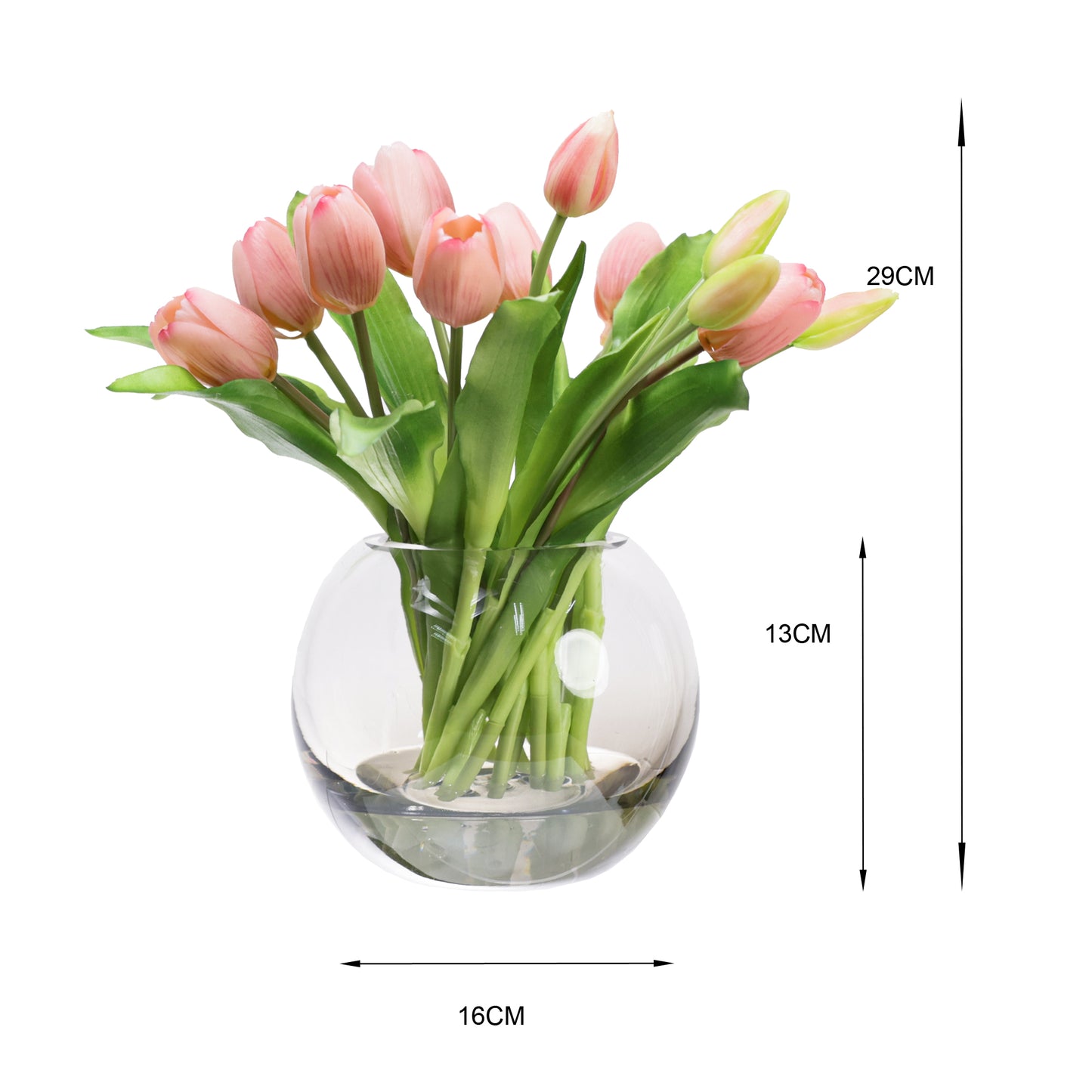 Glamorous Fusion 29cm Tulip Arrangement in Fishbowl Vase - Artificial Flower Arrangements and Artificial Plants