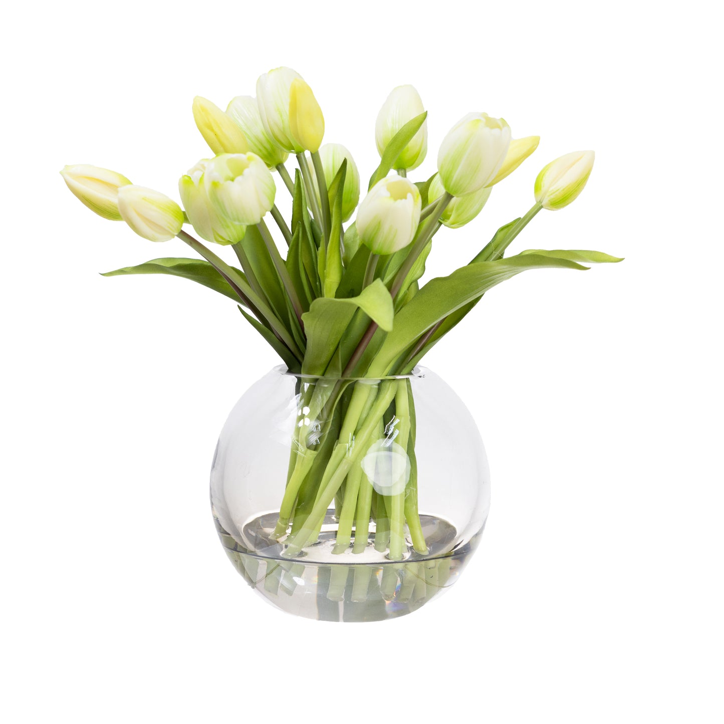 Glamorous Fusion 29cm Tulip Arrangement in Fishbowl Vase - Artificial Flower Arrangements and Artificial Plants