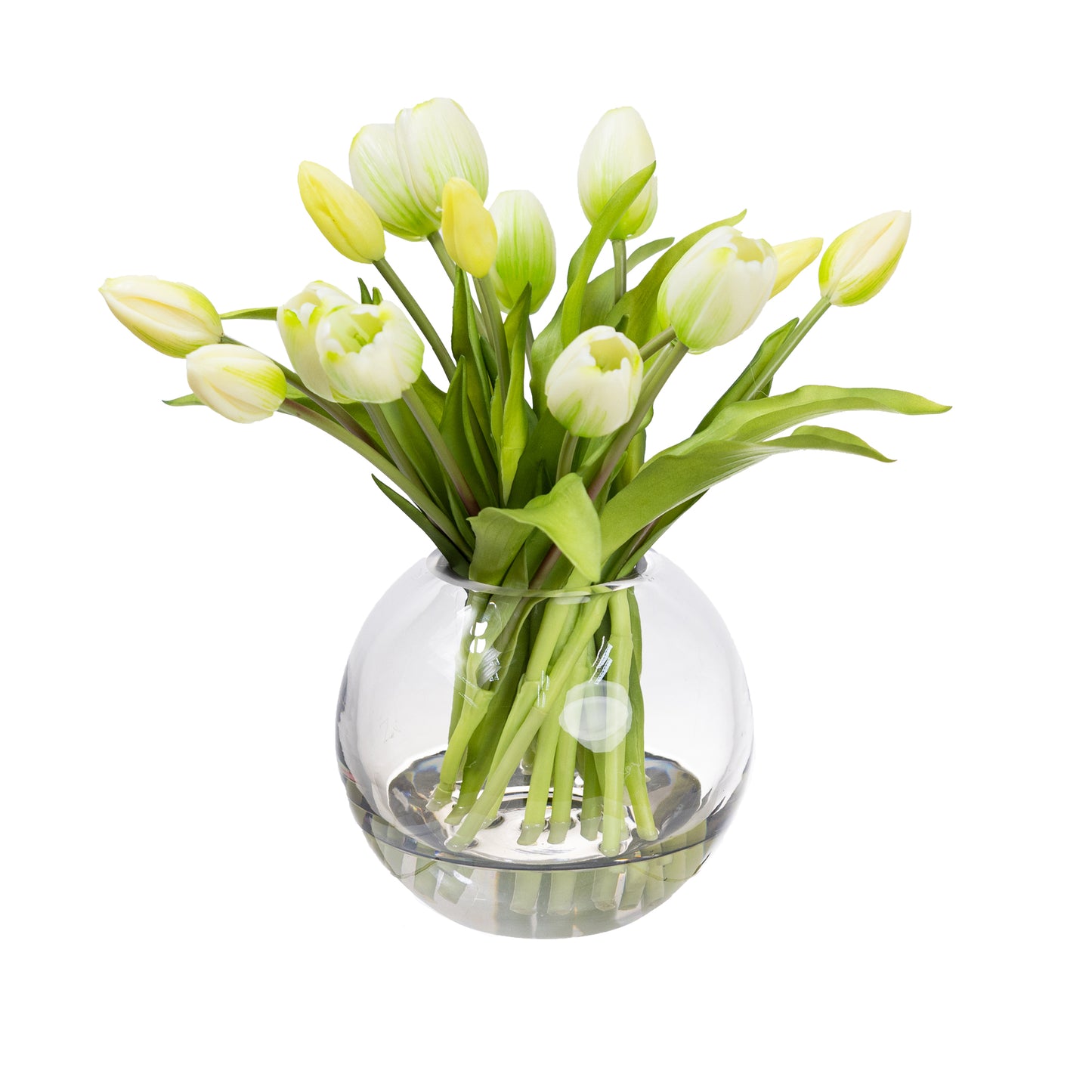 Glamorous Fusion 29cm Tulip Arrangement in Fishbowl Vase - Artificial Flower Arrangements and Artificial Plants