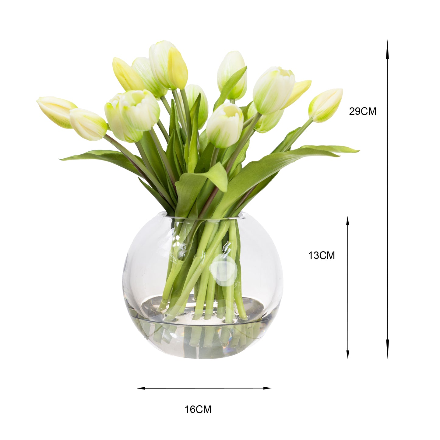 Glamorous Fusion 29cm Tulip Arrangement in Fishbowl Vase - Artificial Flower Arrangements and Artificial Plants