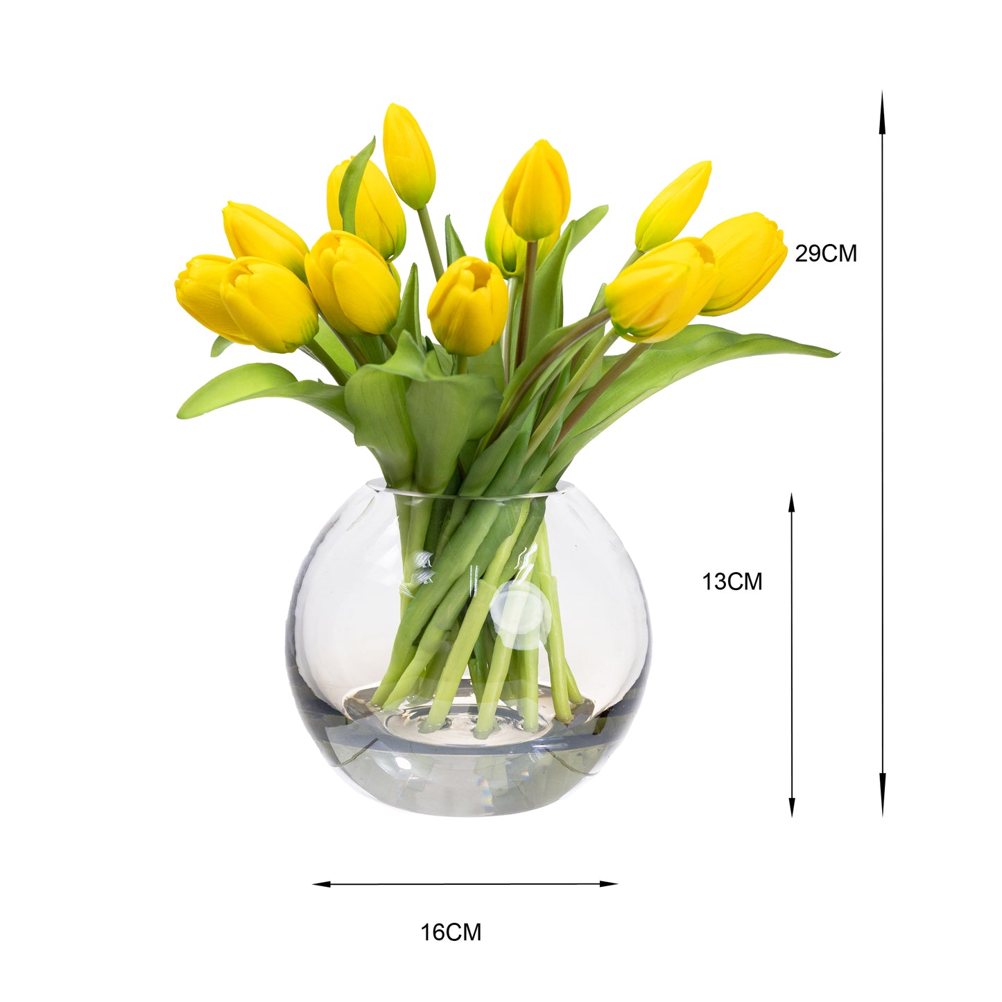 Glamorous Fusion 29cm Tulip Arrangement in Fishbowl Vase - Artificial Flower Arrangements and Artificial Plants