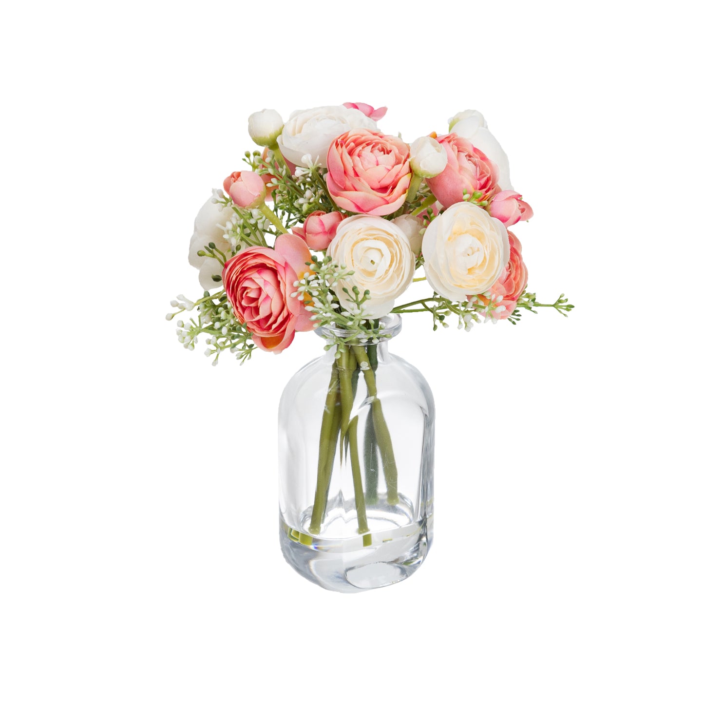 20cm Artificial Ranunculus Mixed Arrangement in Bud Vase